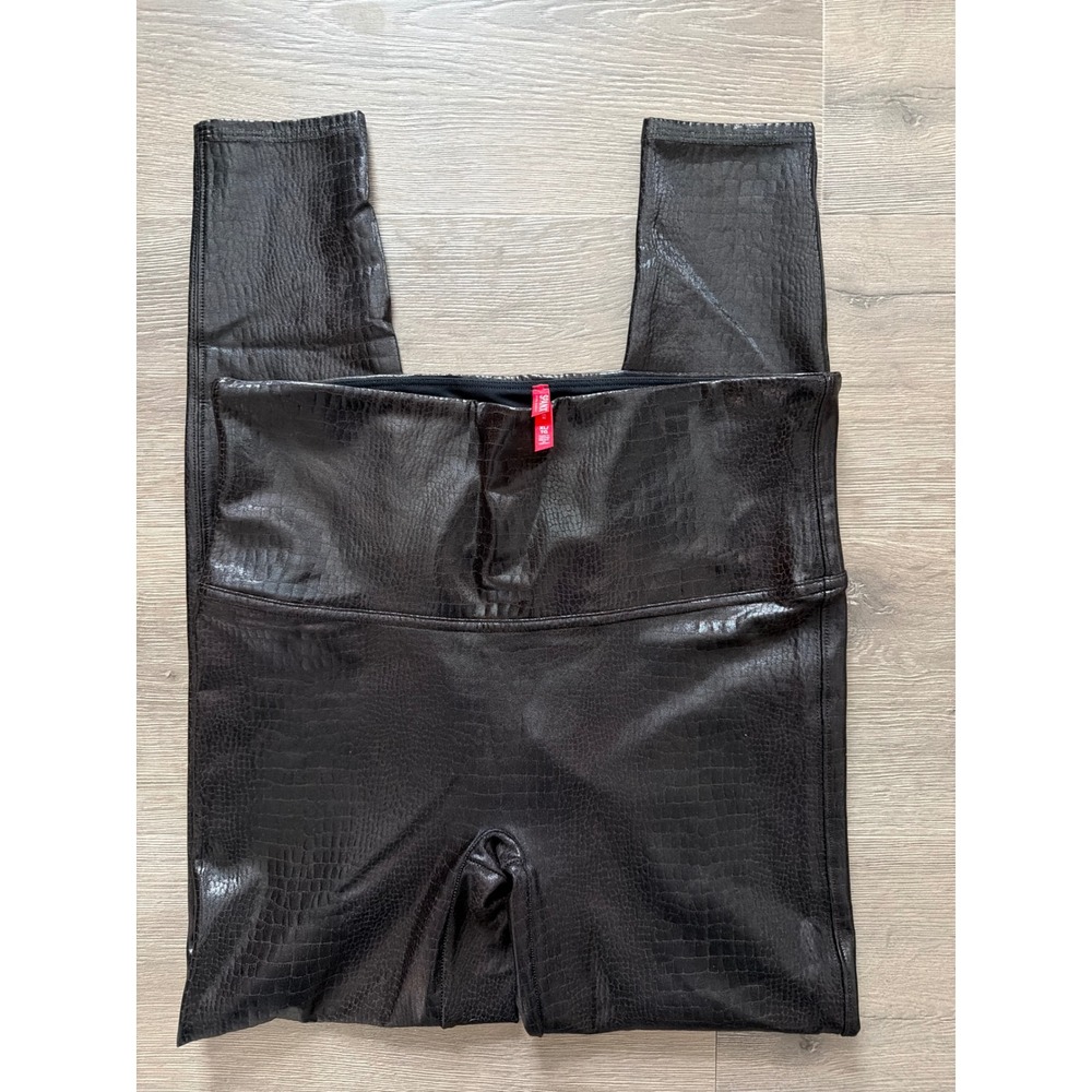 Spanx Faux Leather Croc Leggings Dark Brown Chocolate High Waist 20188R - Picture 2 of 4